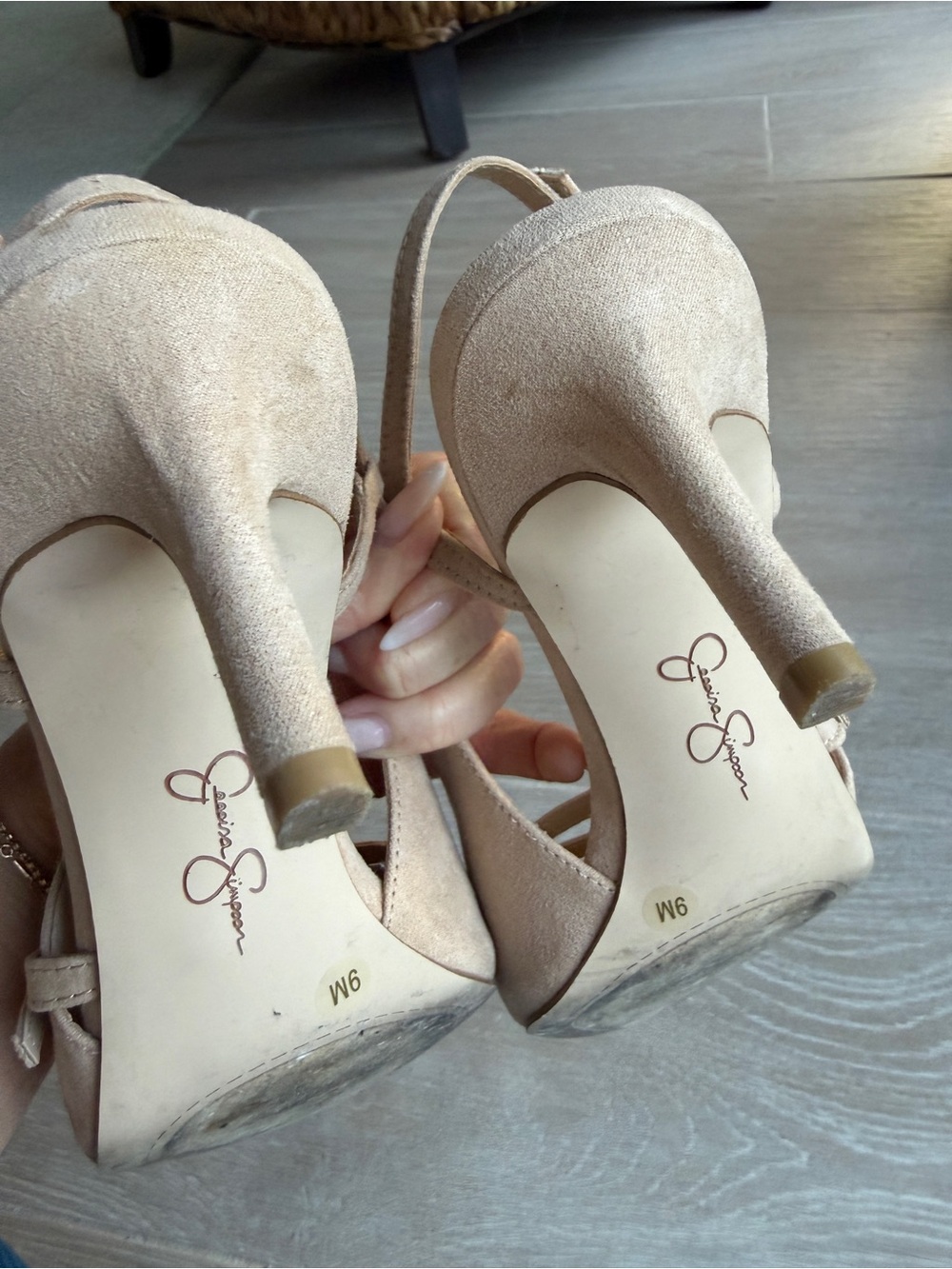 Jessica Simpson Neutral Beige Pointed Slingback Heels with Buckles - Picture 5 of 8
